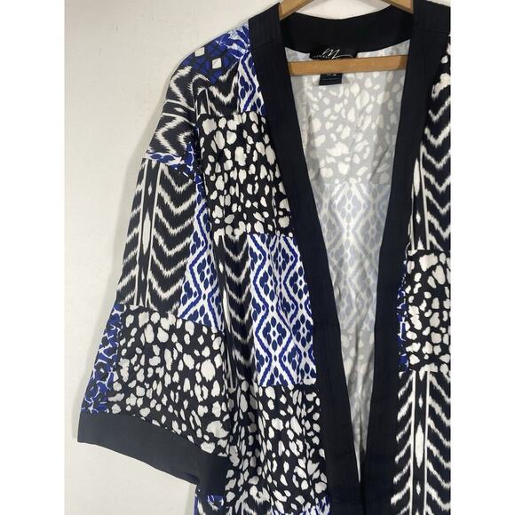 Midnight Velvet 1X Kimono Wrap Jacket Black Blue Boho Gypsy Tropical Cruise - Picture 4 of 14
